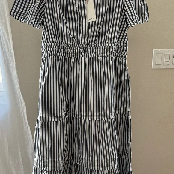Quince 100% Organic Cotton Polin Tiered Maxi Dress / Hudson Stripe/L - Picture 7 of 11